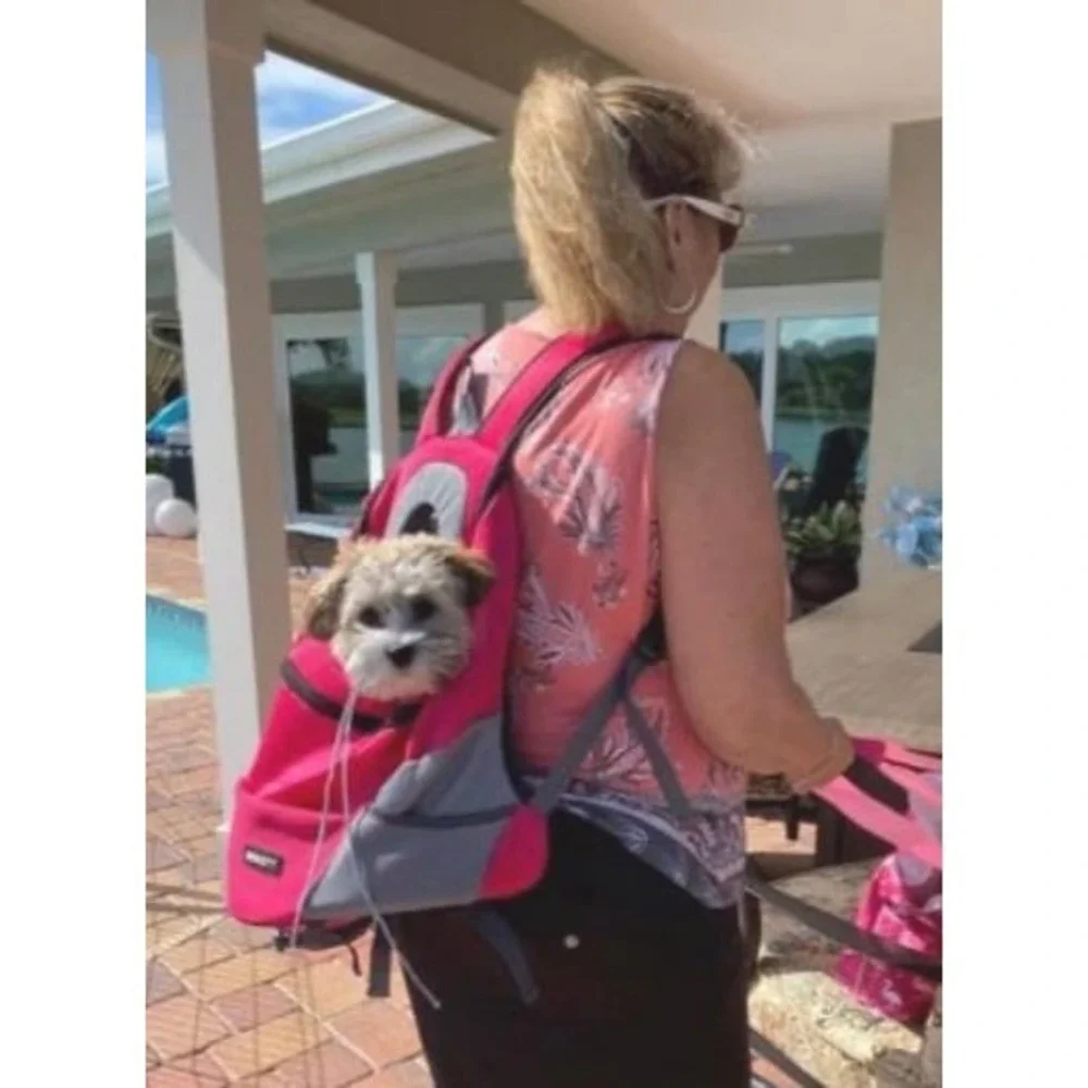 Pink and gray dog backpack by Noblepawz